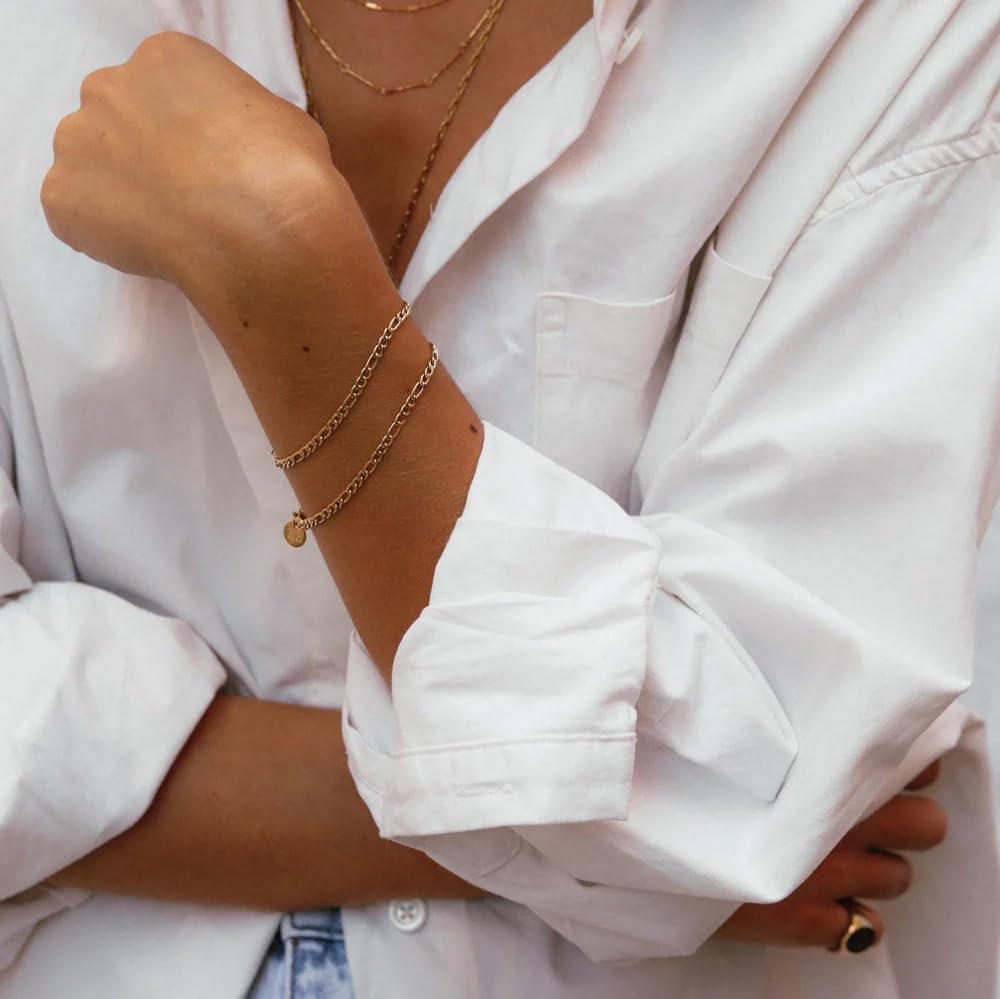 Hey Harper Dainty Gold Bracelet For Women Thin Gili - Waterproof Sweatproof No Tarnish Jewelry - Adjustable, 14k Gold Plated Paperclip Bracelet, Cuban Link - Gift for Women - Image 3