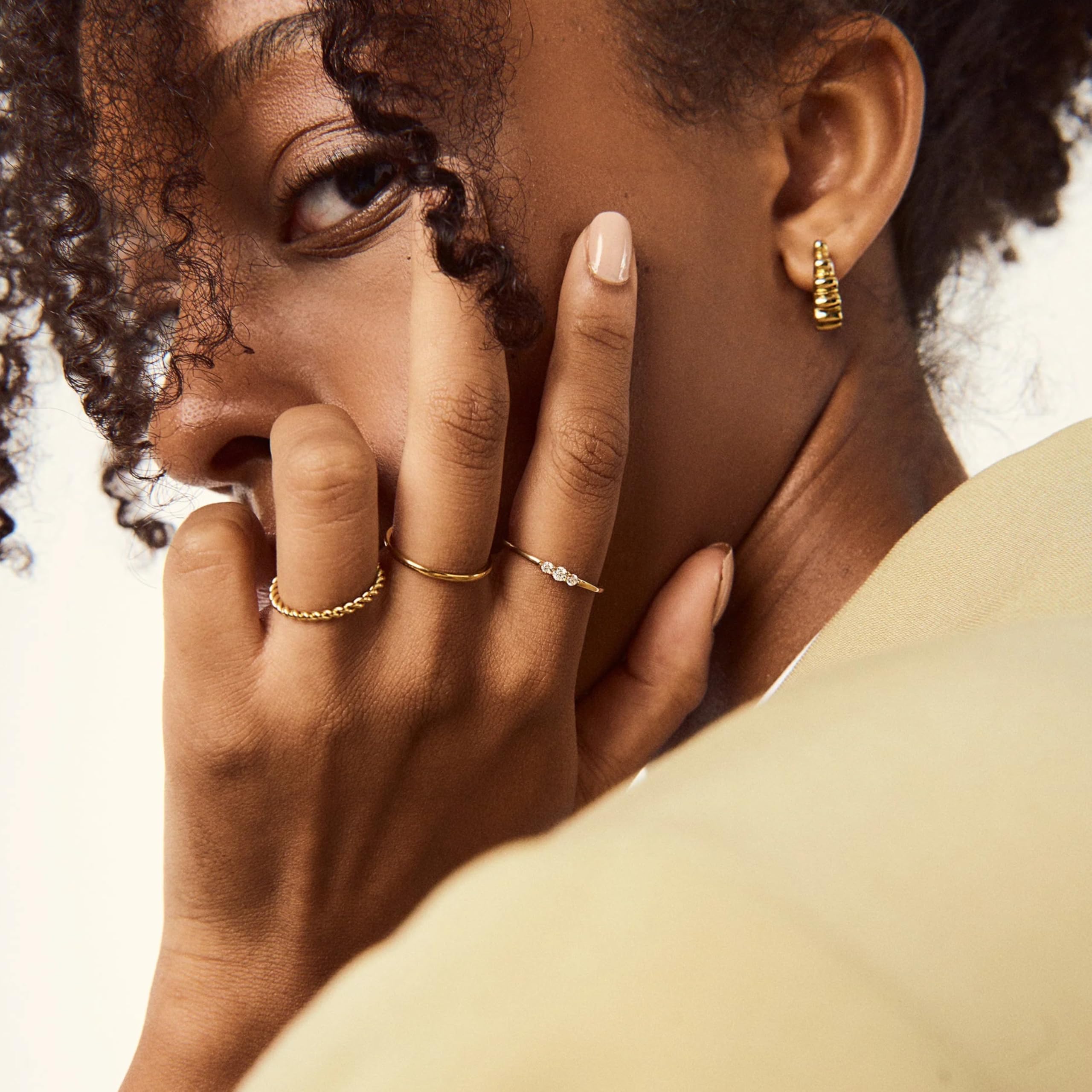 Hey Harper Gold Ring for Women - Gold Plated Stacking Waterproof & Sweatproof Jewerly Ring - Everday Non Tarnish Cute Fashion Circle Rings - Image 3