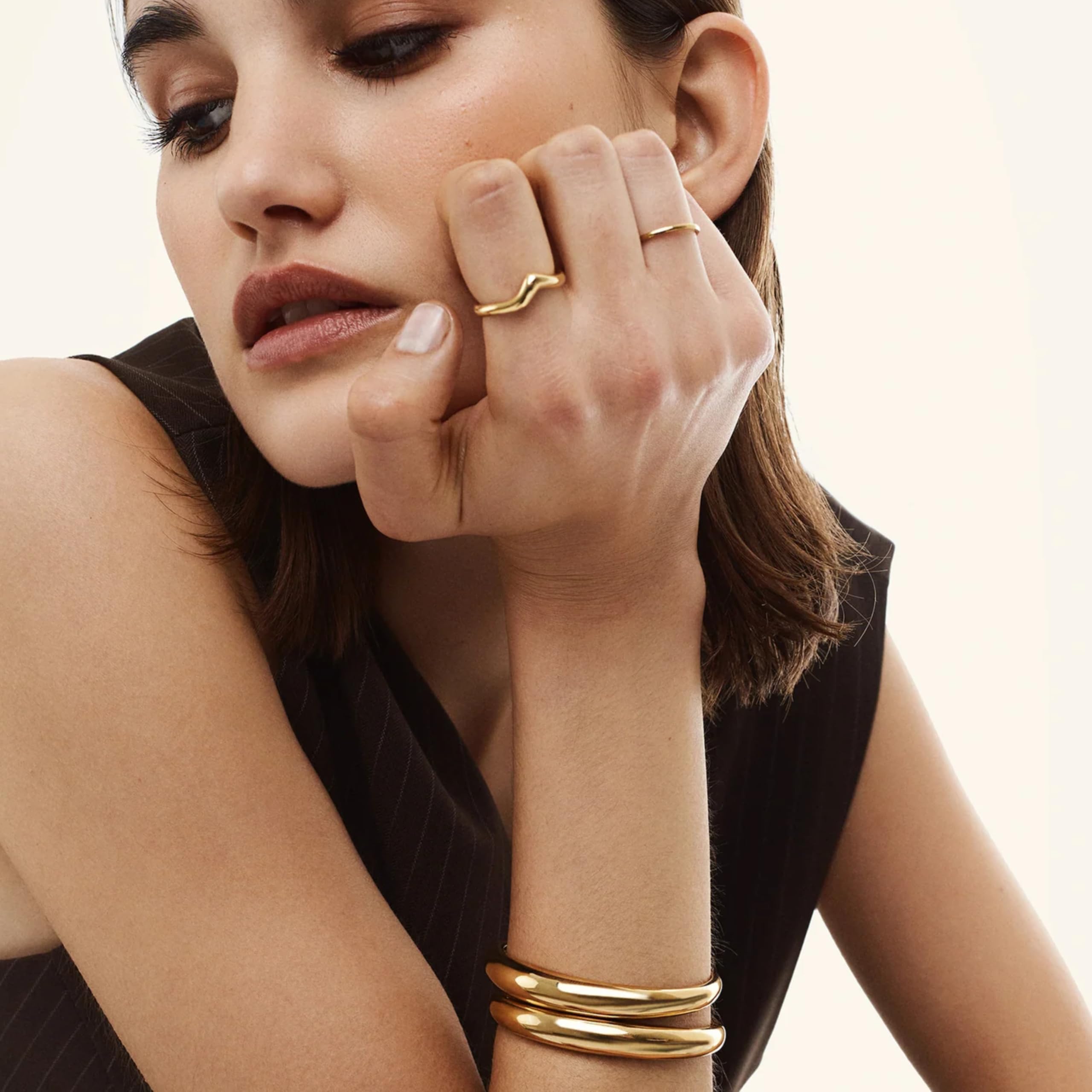 Hey Harper Gold Ring for Women - Gold Plated Stacking Waterproof & Sweatproof Jewerly Ring - Everday Non Tarnish Cute Fashion Circle Rings - Image 4